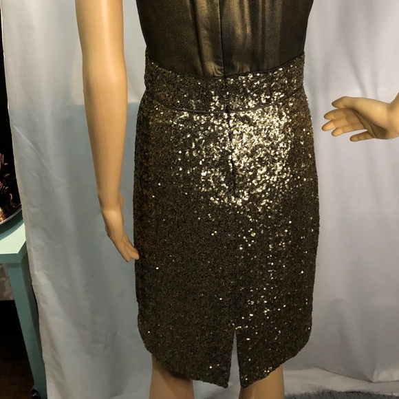Antonio Melani Bronze And Gold Halter Dress With Sequins, Size 6 - Picture 6 of 11